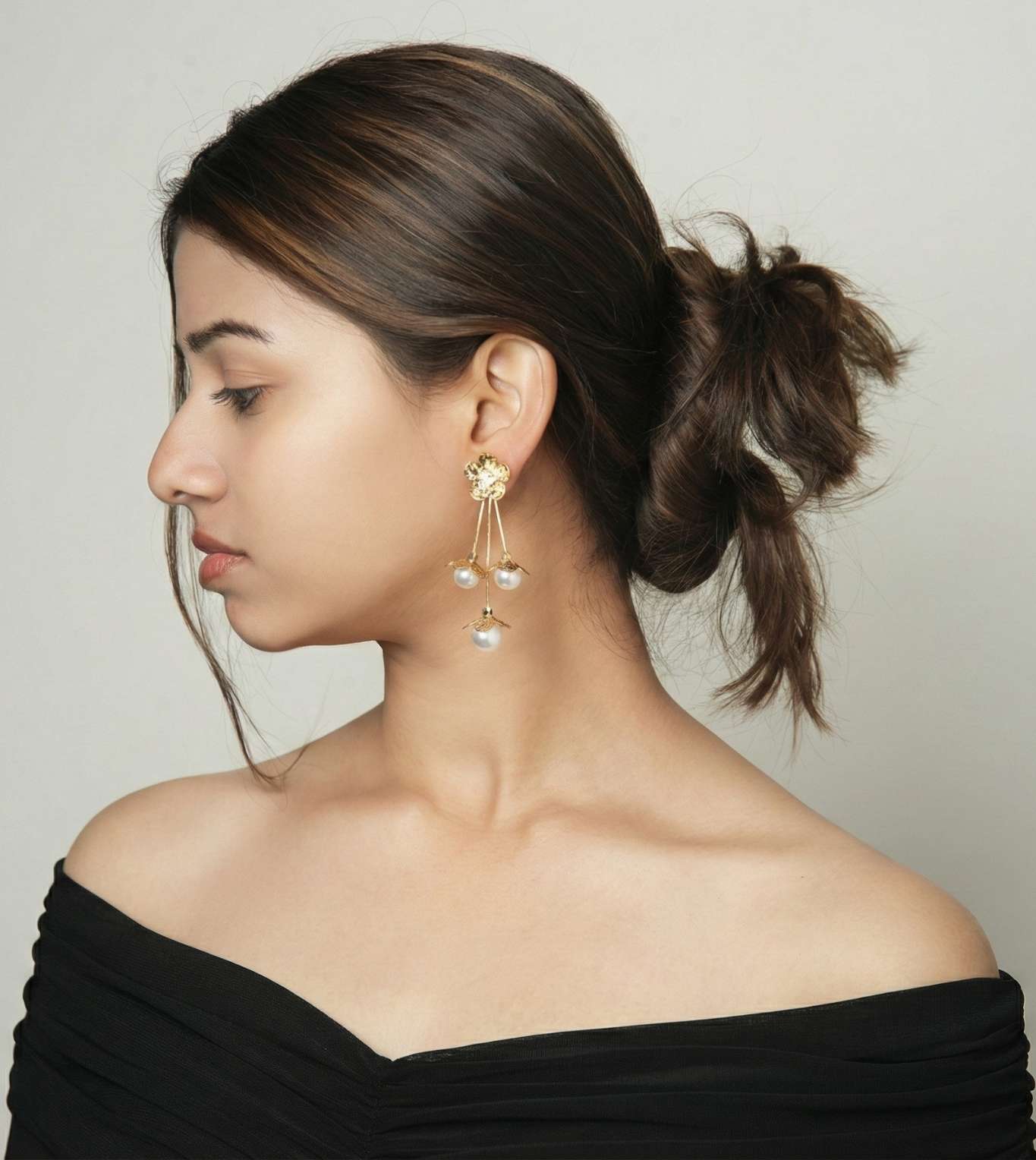 Ruby American Pearl with Flower Earrings - 24k Gold Plated earring | The Jewellery Vault