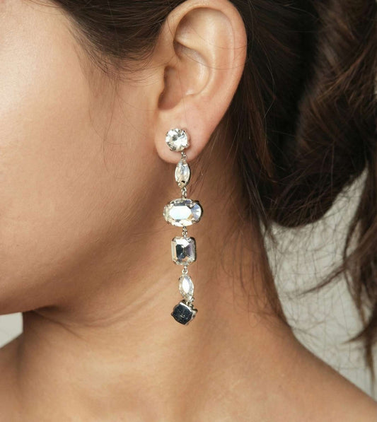 Blue Grey Zircon Triple Drop Earrings - 24k Gold Plated earring | The Jewellery Vault