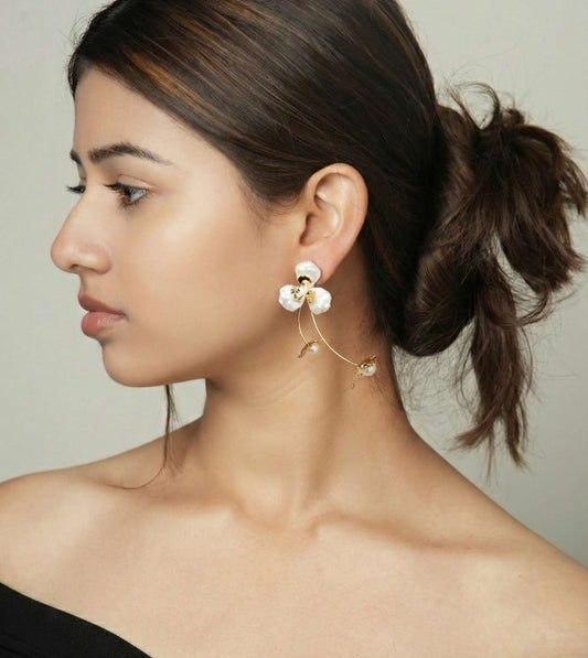 Contemporary Glow White Statement Earrings - 24k Gold Plated Earring | The Jewellery Vault