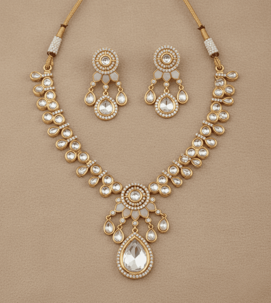 Golden Peach Beaded Pearl Necklace Set