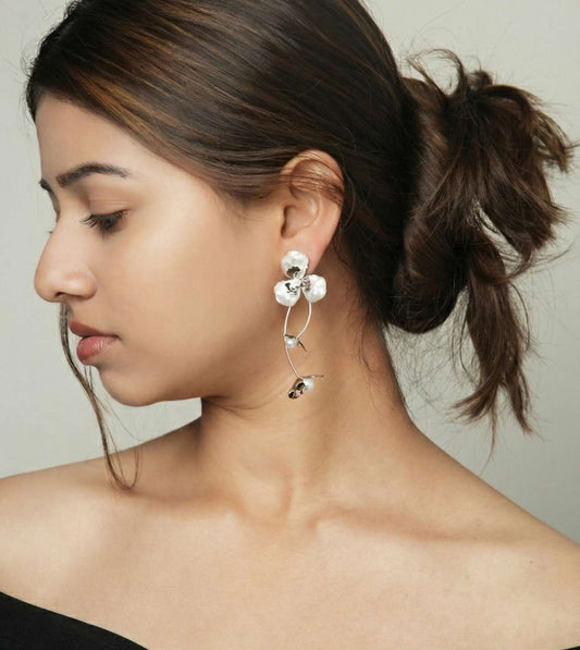Floral Pearl Drop Stud Earrings - 24k Gold Plated Earring | The Jewellery Vault