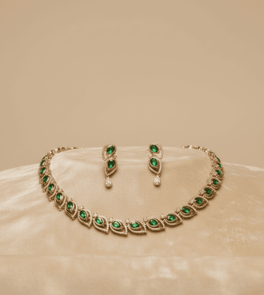 Emerald Green Rhodium Necklace Set