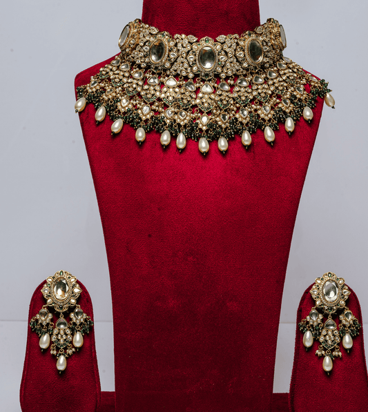 Diamond Zirconia Pearl Choker Necklace Set