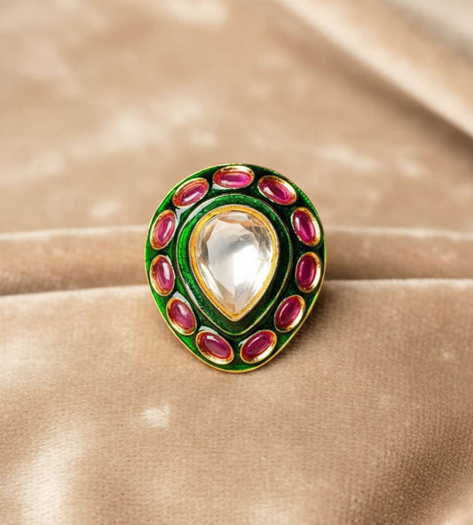 Pink American White Teardrop Ring