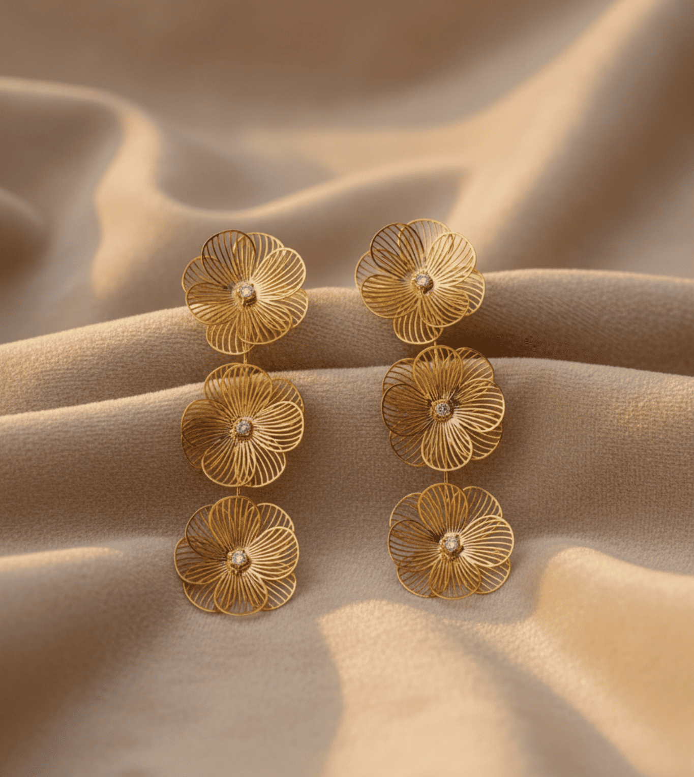 Three Flowers Hangings - 24k Gold Plated tops | The Jewellery Vault