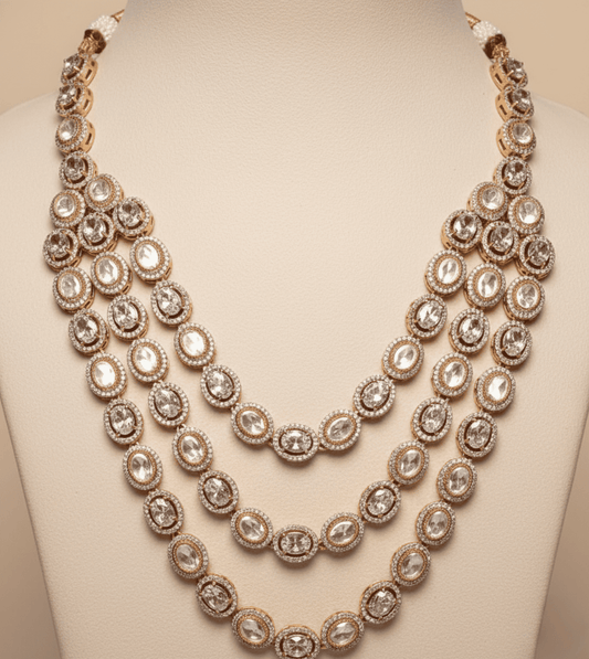 Layered American Diamond Zirconia Flower Studded Necklace Set