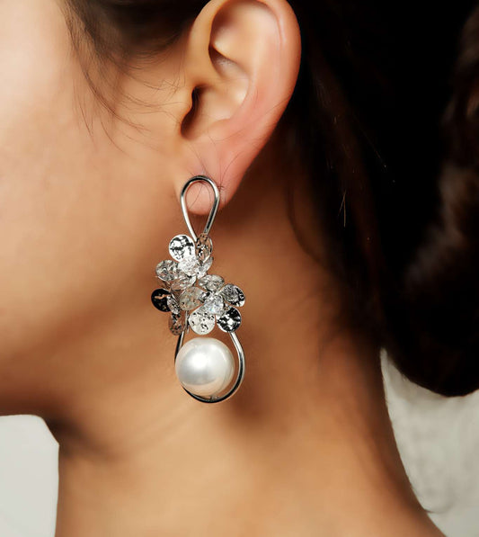 Leaf Motif Peal Drop Silver Stud Earrings - 24k Gold Plated Charms & Pendants | The Jewellery Vault