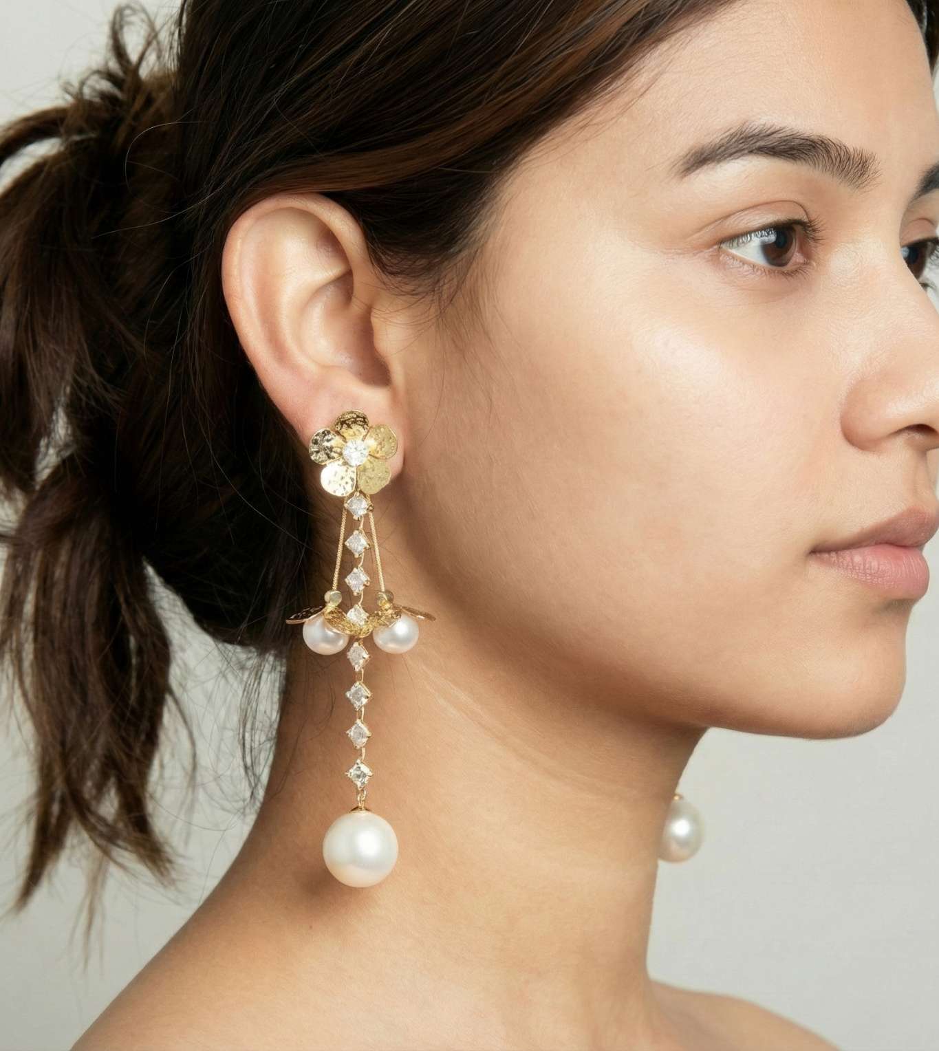 Ruby American Pearl with Flower Earrings - 24k Gold Plated earring | The Jewellery Vault