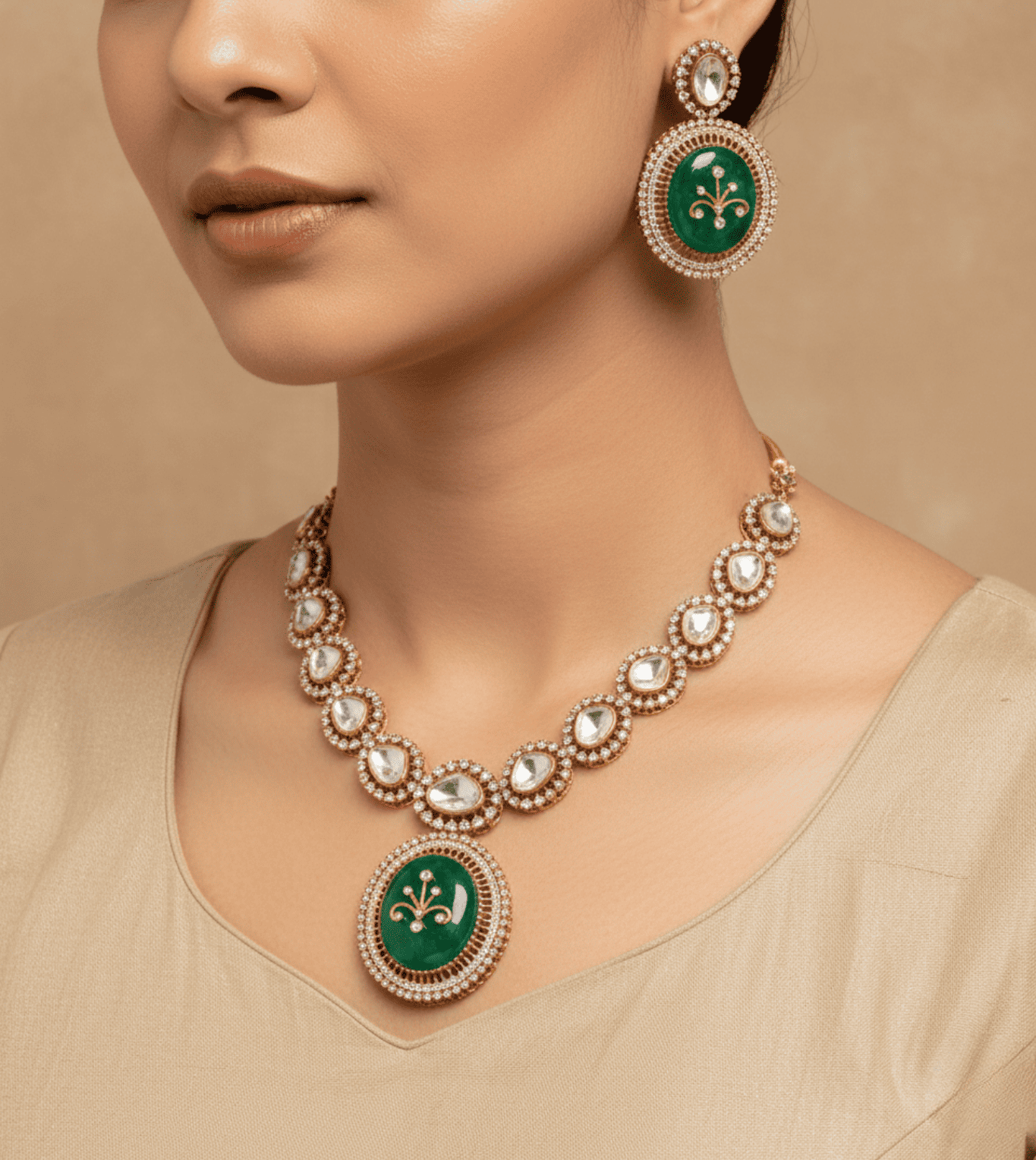 Luxury Green Handcrafted Necklace Set