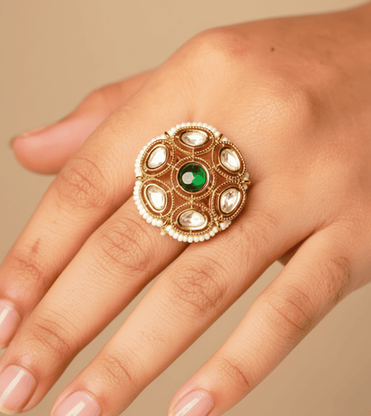 Cocktail Green Pearl Women Ring