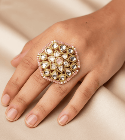 Pink Hexagon Pearls Ring