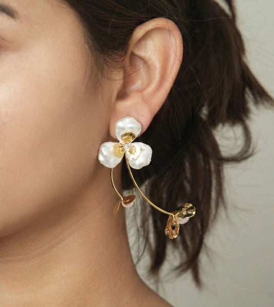 Contemporary Glow White Statement Earrings - 24k Gold Plated Earring | The Jewellery Vault