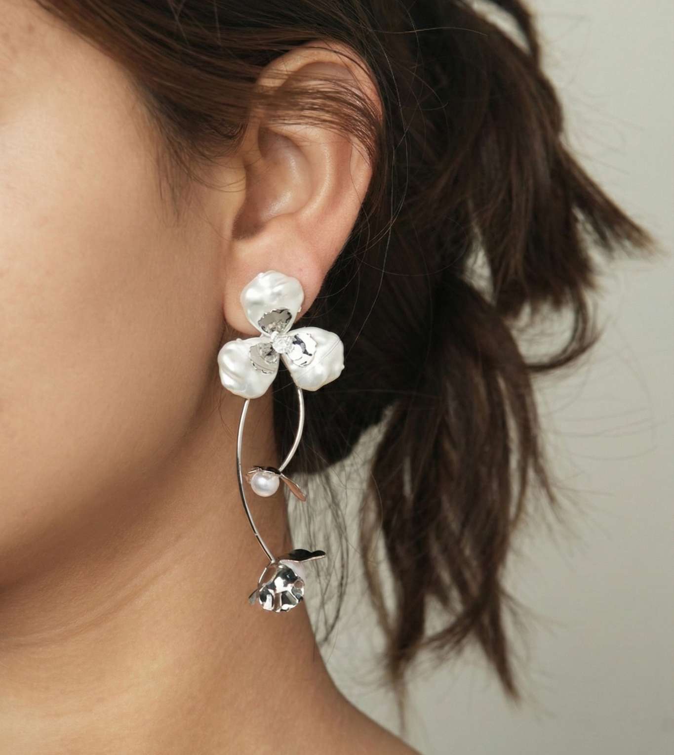 Floral Pearl Drop Stud Earrings - 24k Gold Plated Earring | The Jewellery Vault