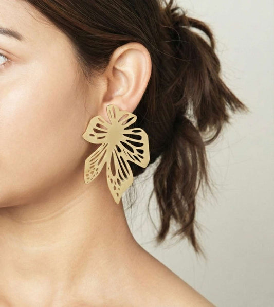 Golden Petal Cascade Dangler Earrings - 24k Gold Plated earring | The Jewellery Vault
