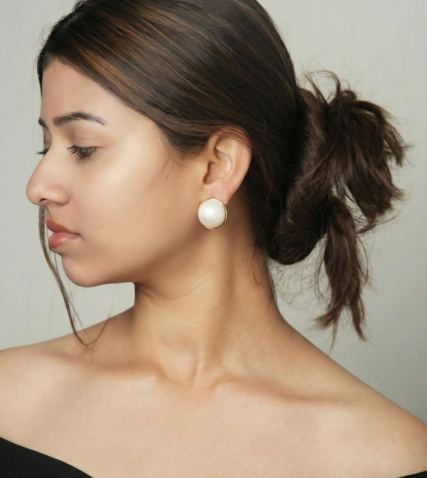 Gold Dome Stud Earrings With Pearls - 24k Gold Plated Earring | The Jewellery Vault