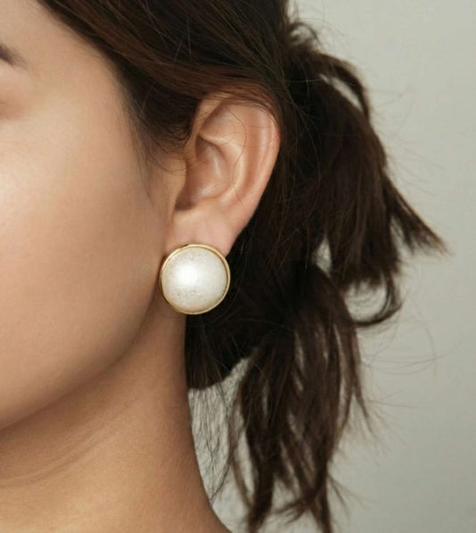 Gold Dome Stud Earrings With Pearls - 24k Gold Plated Earring | The Jewellery Vault