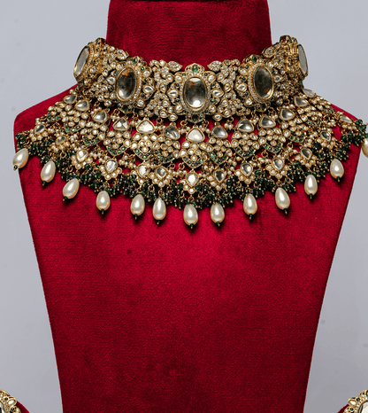 Diamond Zirconia Pearl Choker Necklace Set