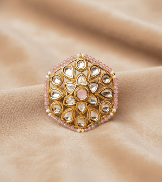 Pink Hexagon Pearls Ring