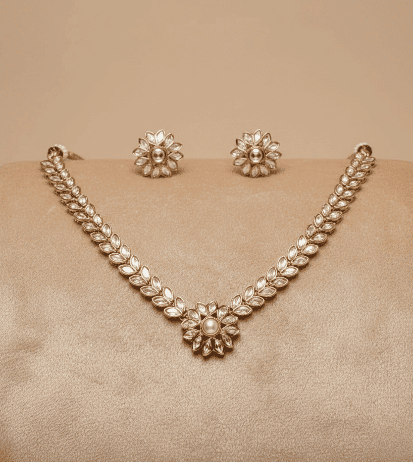 Peach American Diamond Zirconia Studded Necklace Set