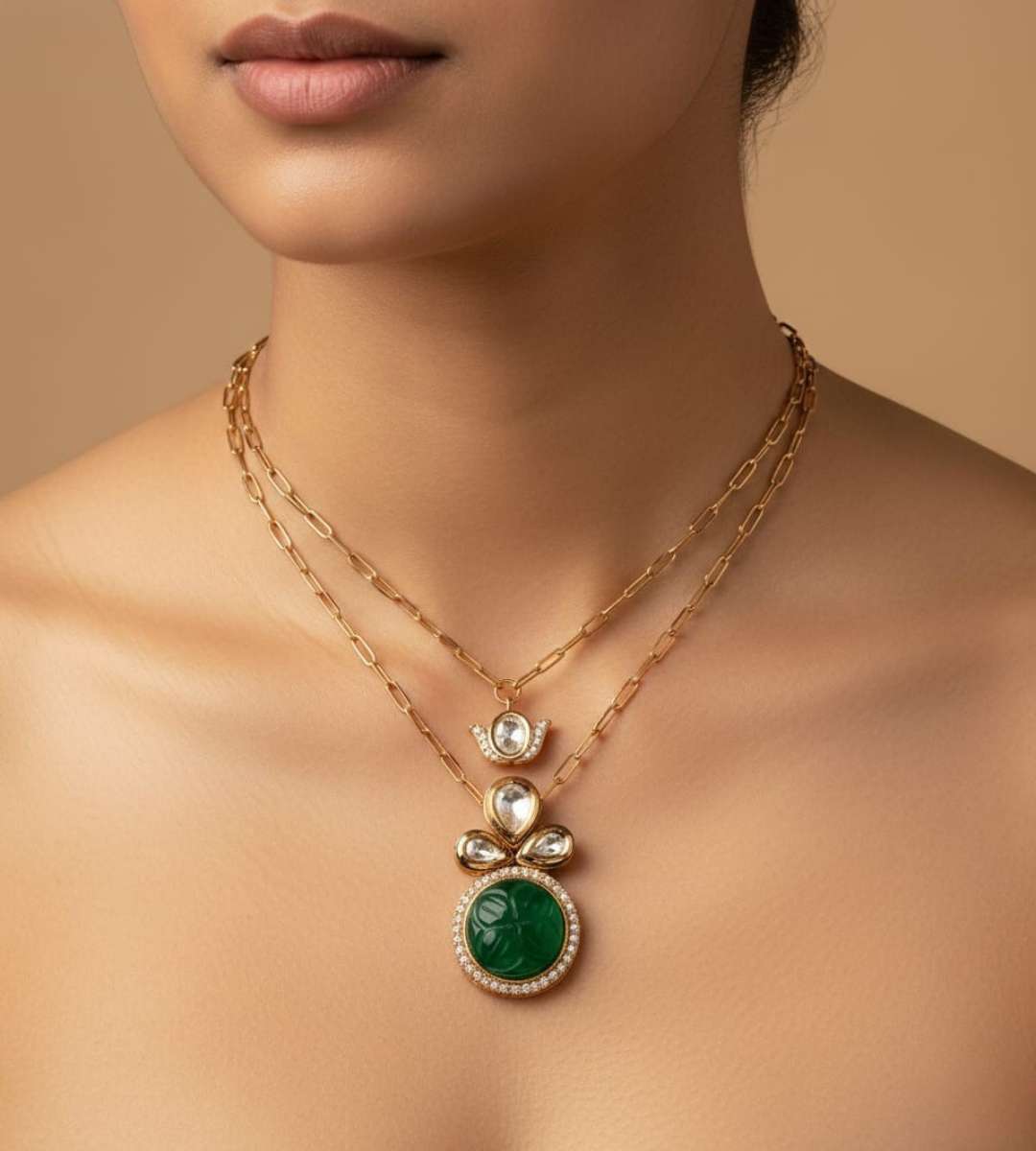 Brass Kundan Pearl Necklace Set