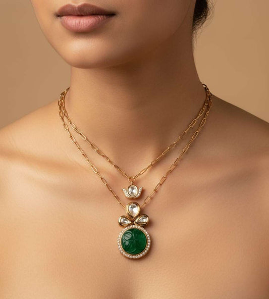 Brass Kundan Pearl Necklace Set