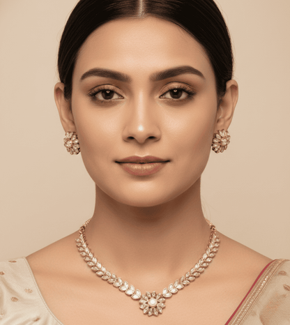 Peach American Diamond Zirconia Studded Necklace Set