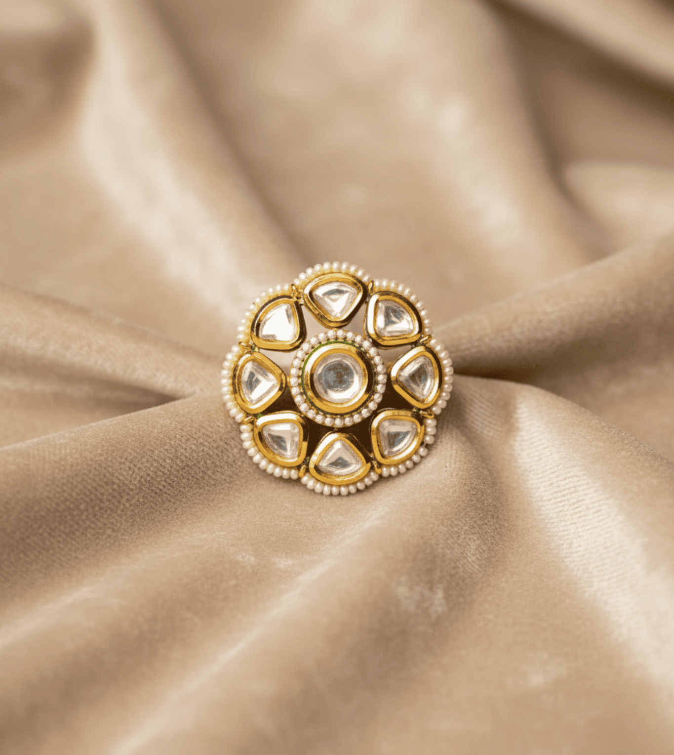White Pear Cocktail Women Ring - 24k Gold Plated Women Ring | The Jewellery Vault