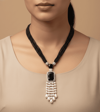 Blue Stone Diamond Necklace with Mini Drop Jewellery Set