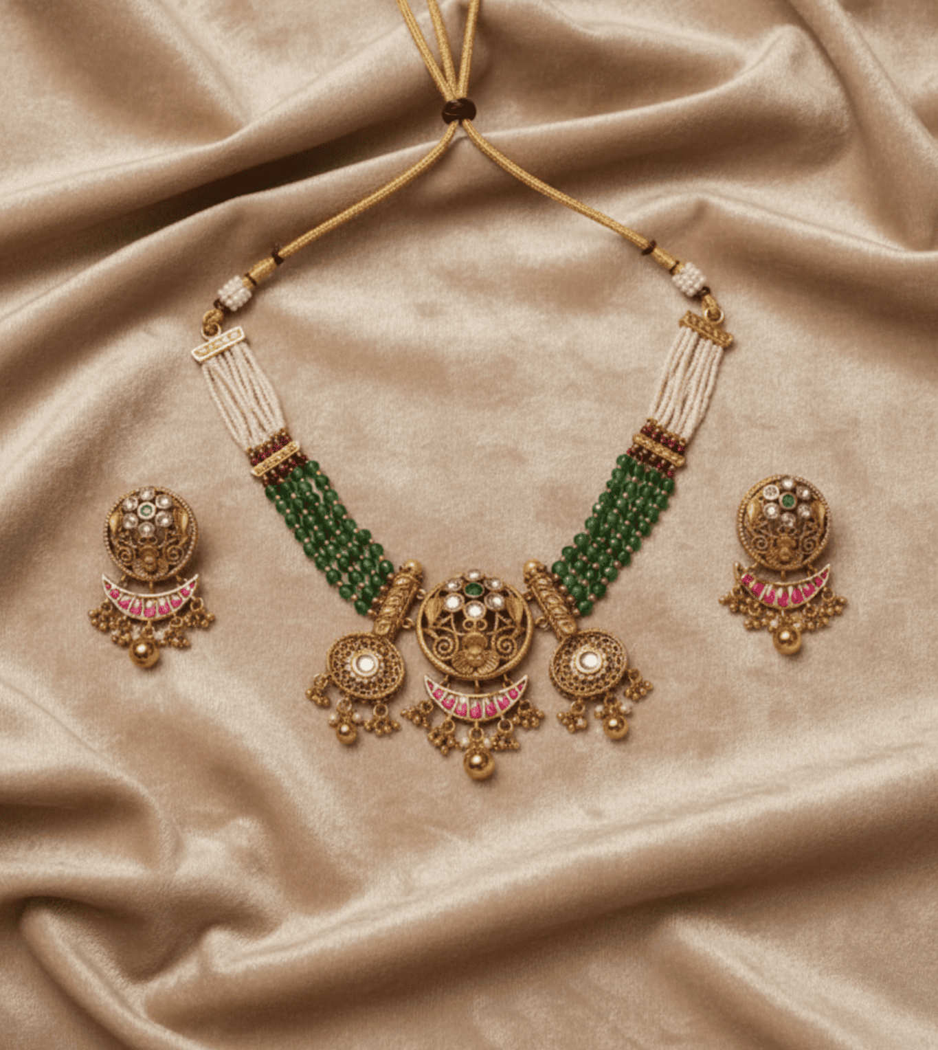 Palace Breeze Green Set - 24k Gold Plated Bridel set | The Jewellery Vault
