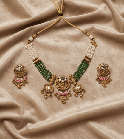 Palace Breeze Green Set - 24k Gold Plated Bridel set | The Jewellery Vault