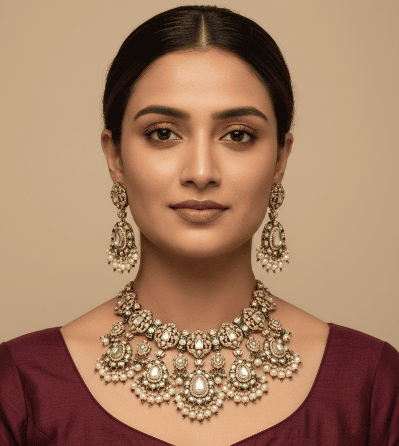 White Pearl Elegant Shine Kundan Necklace Set