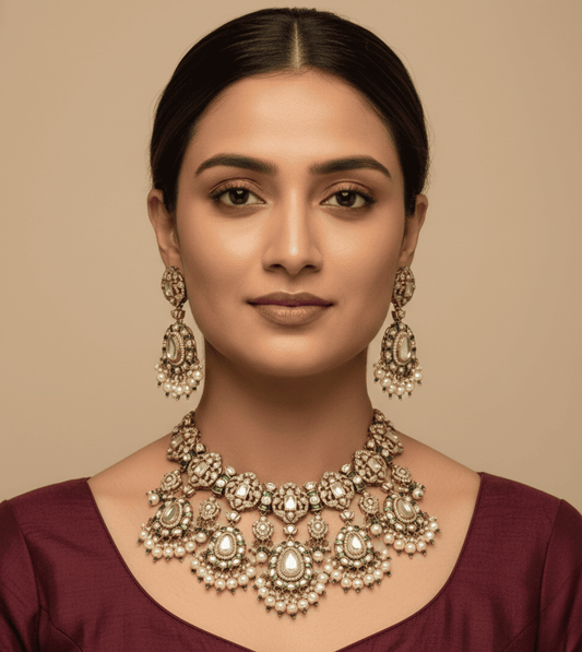 White Pearl Elegant Shine Kundan Necklace Set