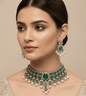 Green Artificial Stones & Beads-Studded Jewellery Set