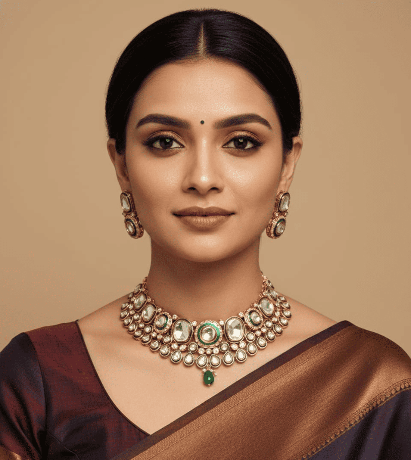Kundan Emerald Necklace Set