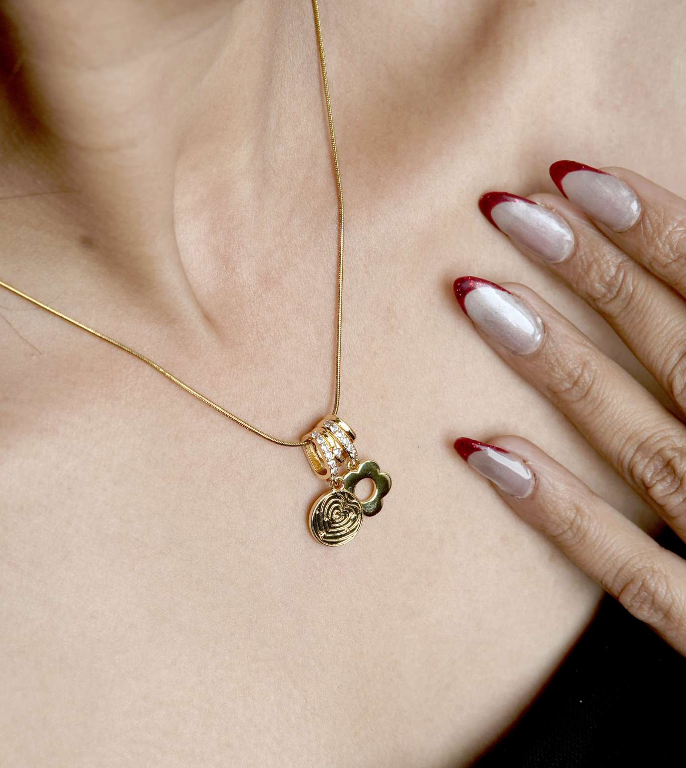 Charm Necklace with Curved Flower Pendant - 24k Gold Plated Charms & Pendants | The Jewellery Vault