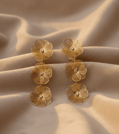 Three Flowers Hangings - 24k Gold Plated tops | The Jewellery Vault