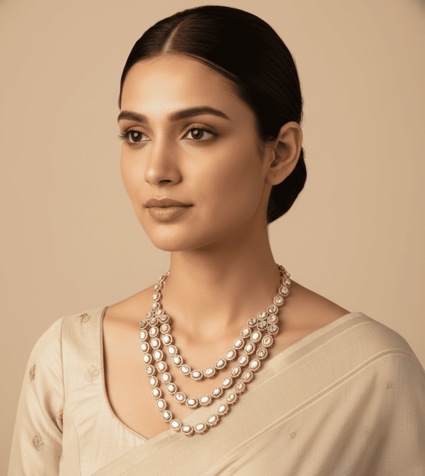 Layered American Diamond Zirconia Flower Studded Necklace Set