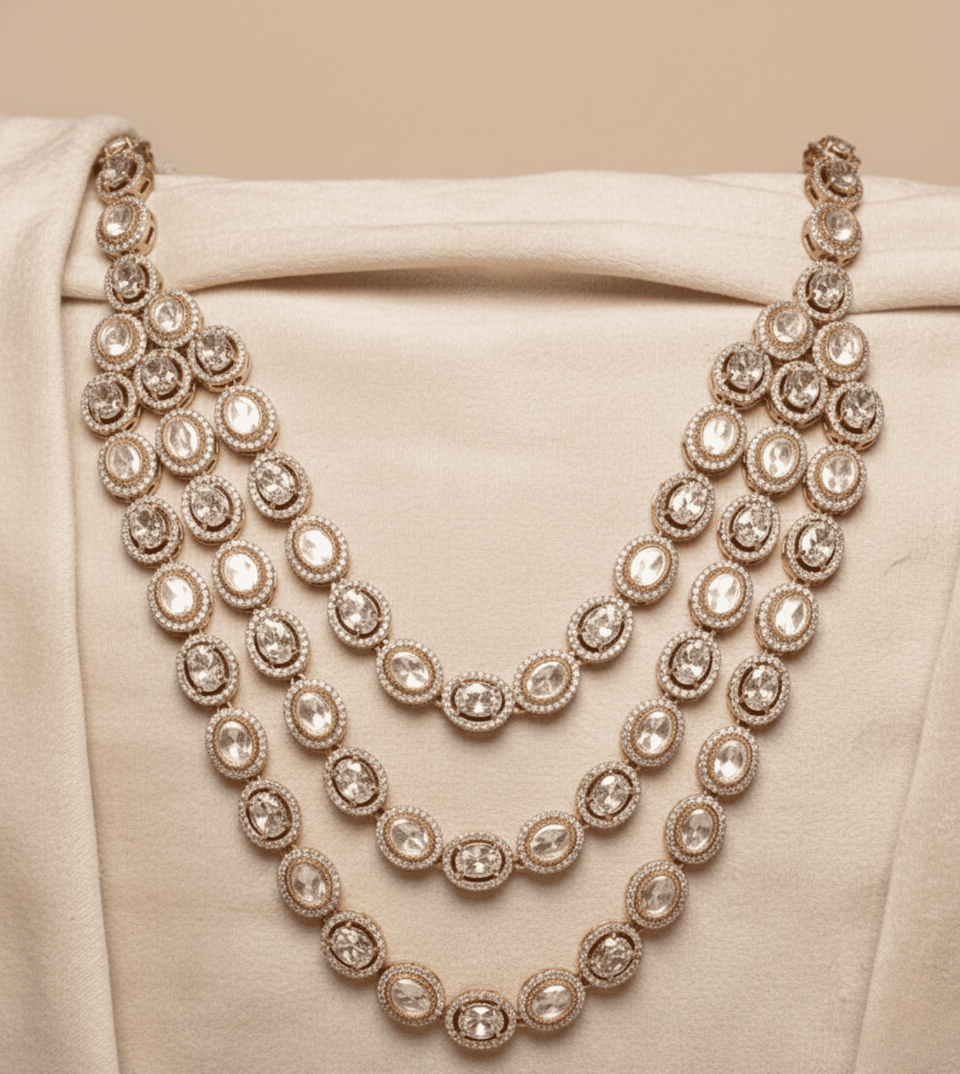 Layered American Diamond Zirconia Flower Studded Necklace Set