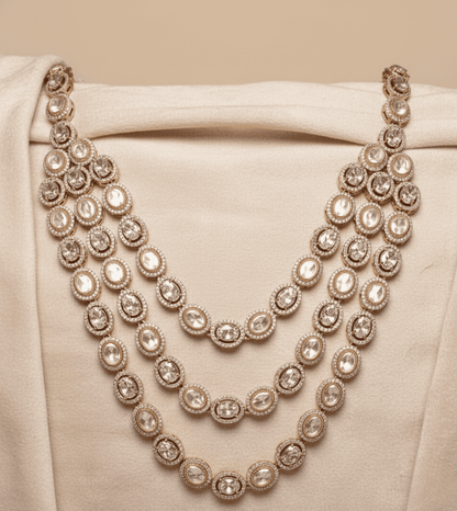 Layered American Diamond Zirconia Flower Studded Necklace Set