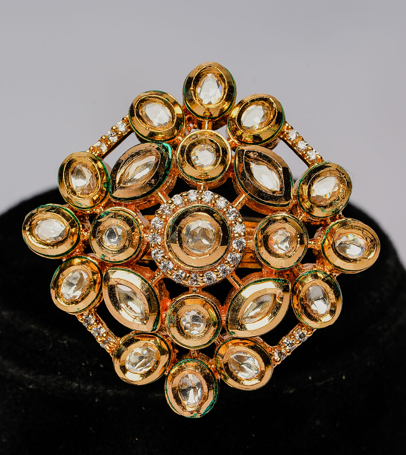 Gold Toned Zircon Stone Floral Ring