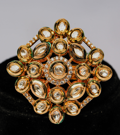 Gold Toned Zircon Stone Floral Ring