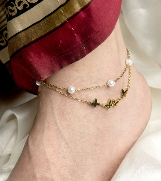 Floral Payal Delicate Flower Design Anklet - 24k Gold Plated Anklets | The Jewellery Vault