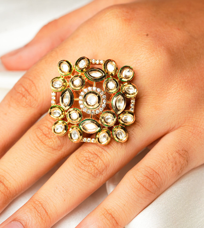 Gold Toned Zircon Stone Floral Ring