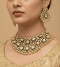 Festive Peach Glow Kundan Necklace Set - 24k Gold Plated Bridel set | The Jewellery Vault