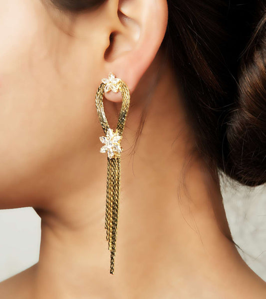 Gold Toned Long Tassel Earrings - 24k Gold Plated Charms & Pendants | The Jewellery Vault