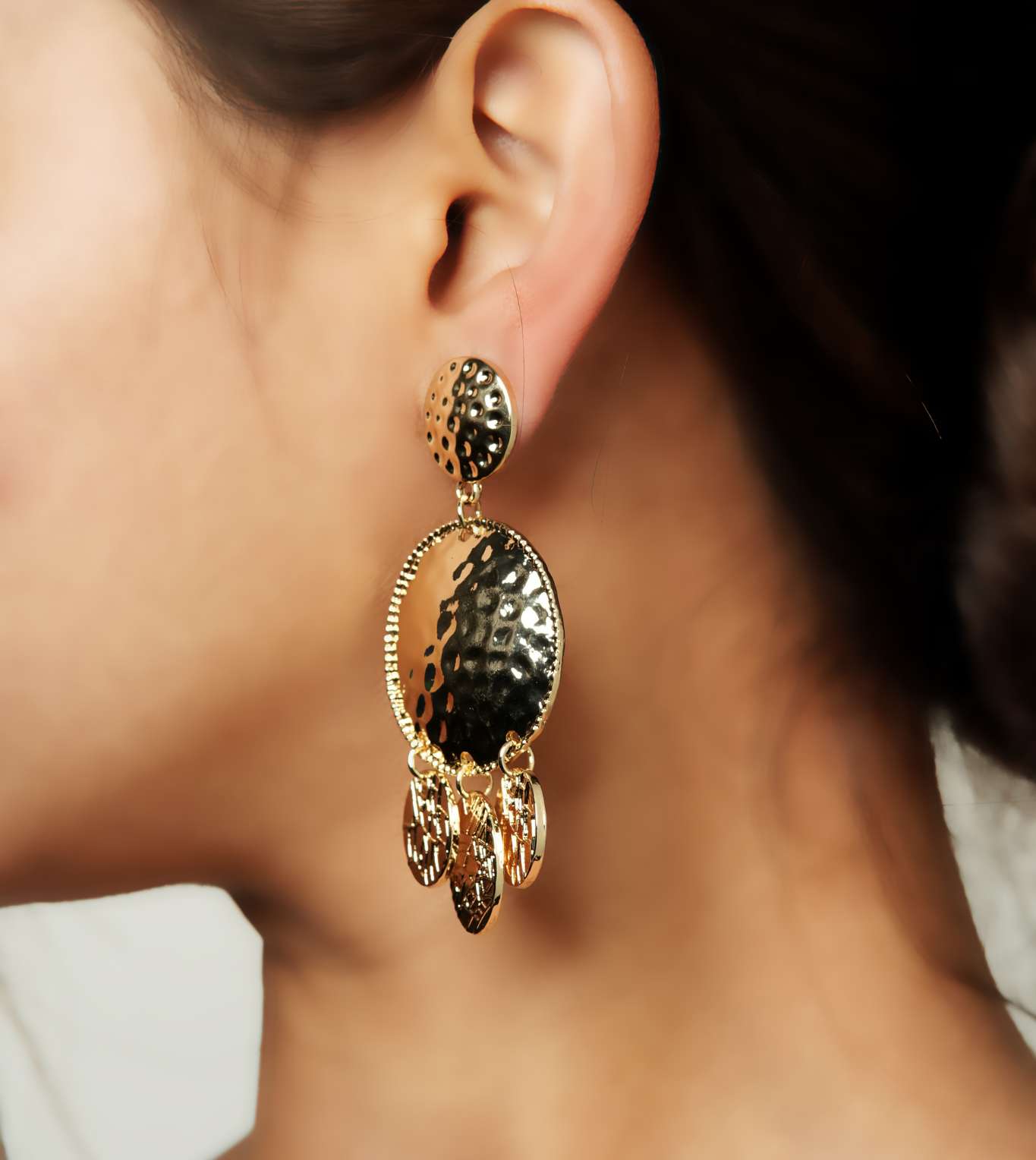 Golden Petal Cascade Statement Dangler Earrings - 24k Gold Plated Earing | The Jewellery Vault