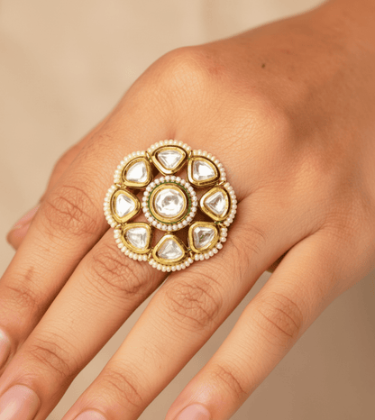 White Pear Cocktail Women Ring - 24k Gold Plated Women Ring | The Jewellery Vault